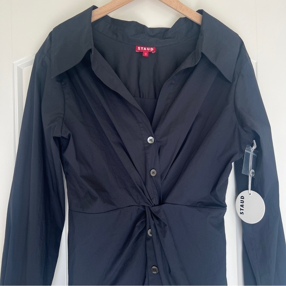 STAUD Clea Front Twist Long Sleeve Shirtdress in Black Size 12 NWT - Picture 5 of 6